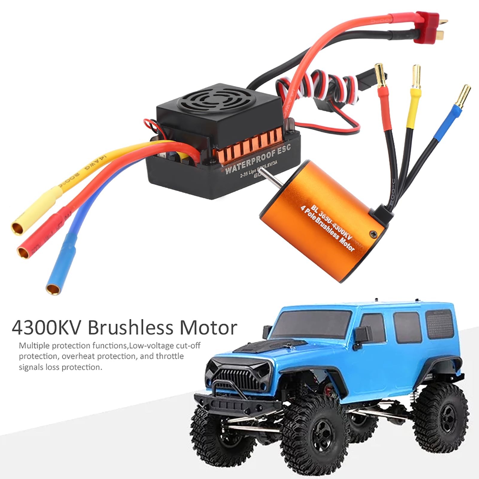 Naroote Set ESC per Motore Brushless a Coppia Elevata 4300KV per Modello di Auto RC 1/10, Parti di Aggiornamento Affidabili per un Funzionamento Regolare, Adatto per Hobbisti, Lega di Alluminio/36