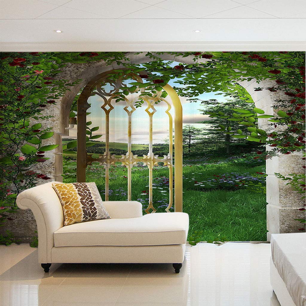 Rideaux voilages à oeillets vert et arches lot de 2 panneaux 140x260cm pour chambre