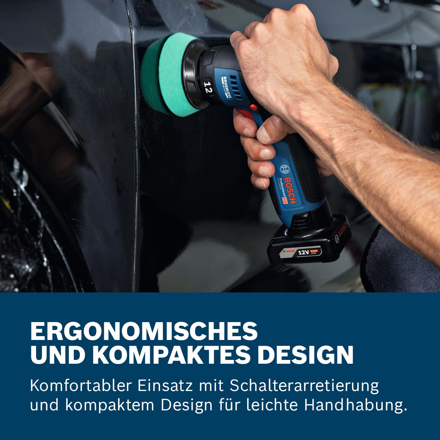 Bosch Professional 12V System Akku-Polierer GPX 12V-77 (inkl. montiertem 77 mm Klett-Stützteller, 77 mm Polier- und Scheuerschwamm)