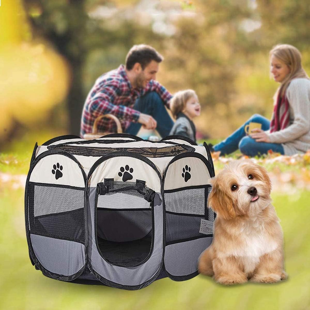 Pet Cat Playpen for Indoor Cats Enclosed, Portable Foldable Dog Playpen Outdoor with Zipper Top Cover Door for Dogs, Cats, Small Animals
