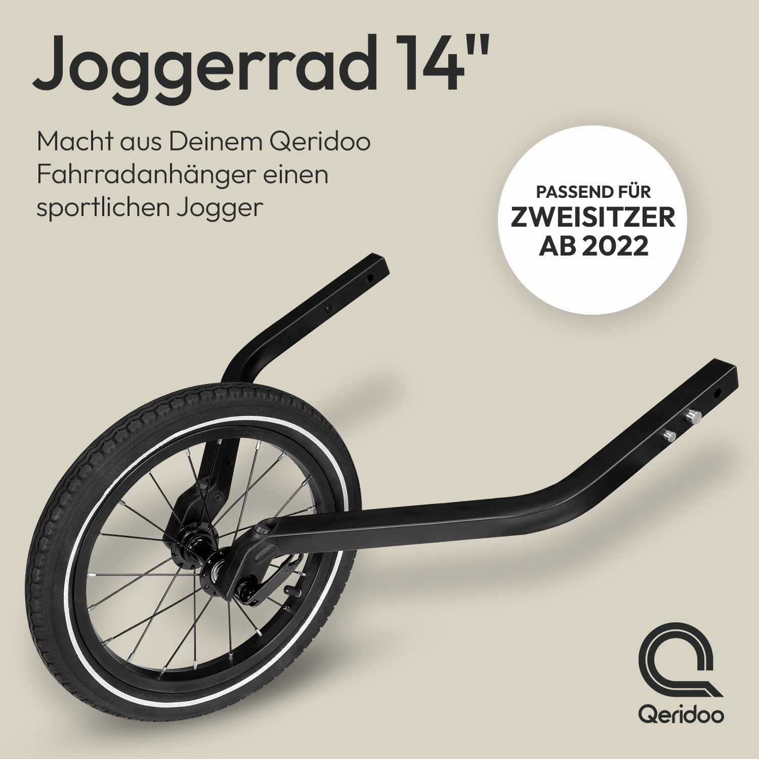 Qeridoo 14" Joggerrad für Zweisitzer 2022 | Zubehör für Fahrradanhänger | Jogger-Umrüstsatz | Laufrad-Set für sportliche Nutzung