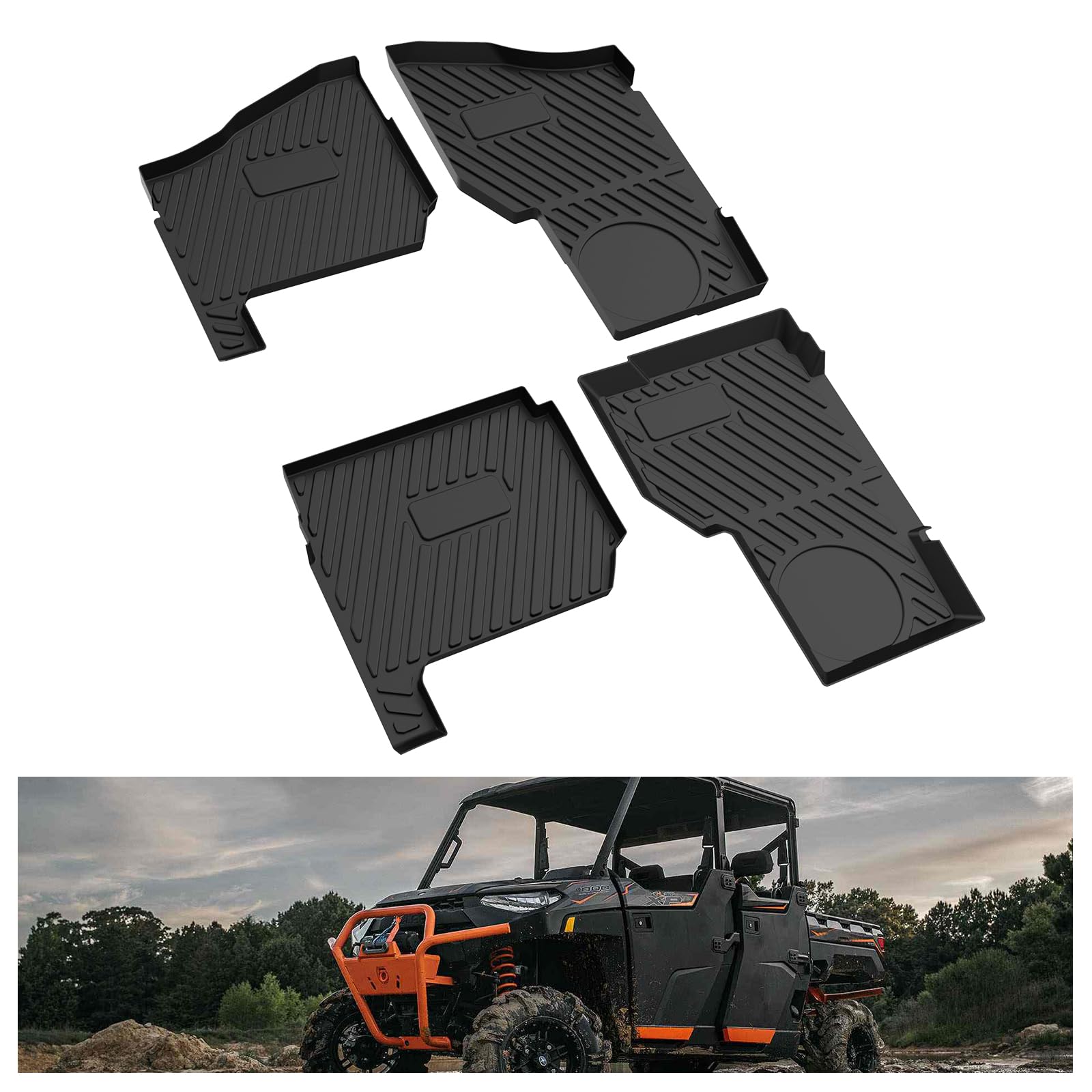 KIWI MASTER Floor Mats for 2018-2026 Polaris Ranger Crew XP 1000 Accessories, Custom Fit All Weather UTV Mats, Heavy Duty TPE Floor Liners, Front &