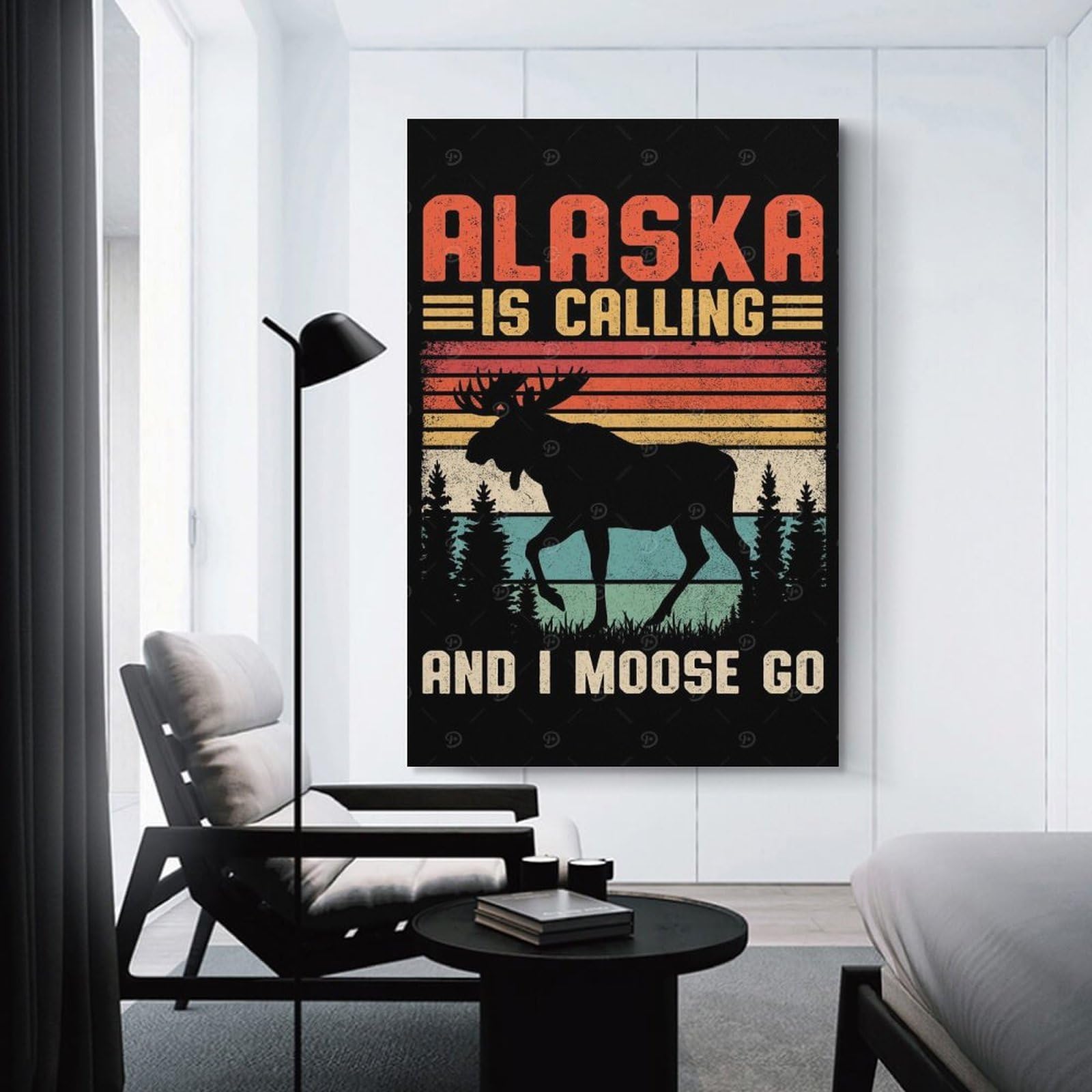 Junmoney Alaska Moose Retro Travel Home Decor Wall Art 20x30inch(50x75cm), for Lounge, Bedroom Or Personal Spaces, Gift Idea for Housewarming And Birthdays