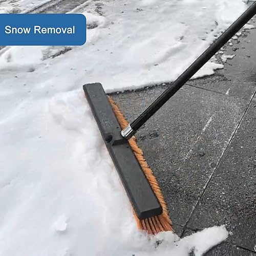 Miniatura 9 de PBHEPJ Escoba de empuje de 24 pulgadas para exteriores, resistente, escoba de tienda con mango largo de 60 pulgadas para limpiar azulejos al aire