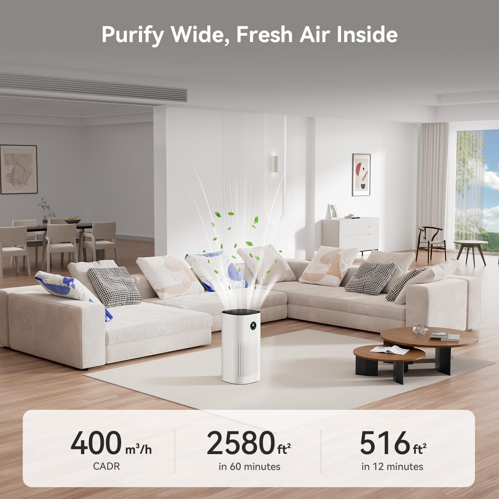 XCREAS Matter-Certified 1st Smart Air Purifier, Compatible with Apple HomeKit, Google Home, Alexa, Home Assistant (No App), HEPA 13 Filter and Washable Pre-Filter, Covers 240 Sq 2