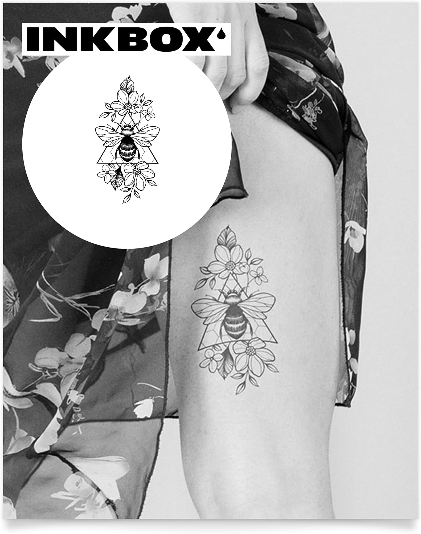 Inkbox Temporary Tattoos, Semi-Permanent Tattoo, One Premium Easy Long Lasting, Water-Resistant Temp Tattoo with For Now Ink - Lasts 1-2 Weeks, Buds and Honey, 6 x 3 in