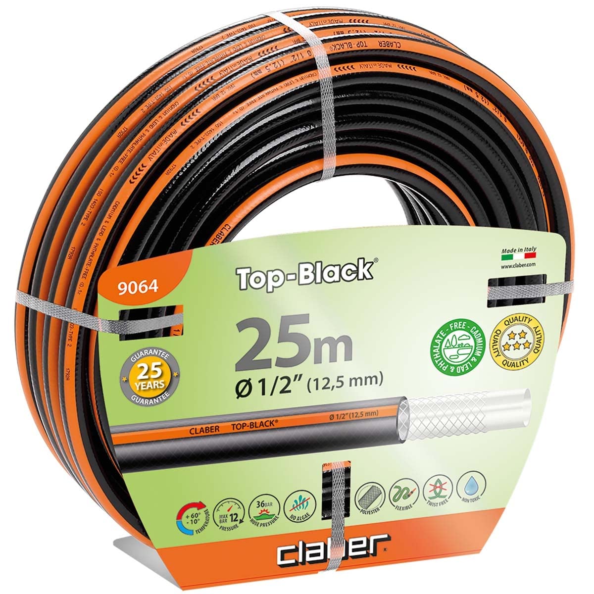Claber 9064 Top Black Sulama Hortumu, 25 M, ½”