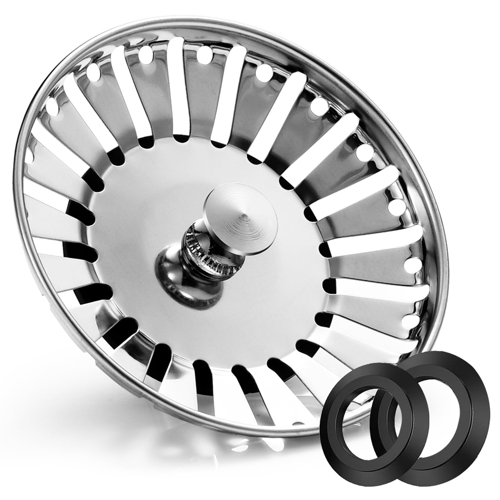 Stainless Steel Kitchen Sink Bowl Strainer and Plug, 84mm Kitchen Sink Plug for Single Double Bowl Use, Kitchen Bathroom Food Hair Catcher Filter Stopper - Prevent Clogs, Bad Smells