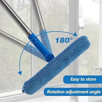 Professional Window Squeegee,2-in-1 Window Cleaner with 56 Long Stainless Steel Handle,Window Washing Kit, Glass Door Cleaner,Multi-Use Sponge Car Windshield Cleaning Tool for Car Windshield,Mirror