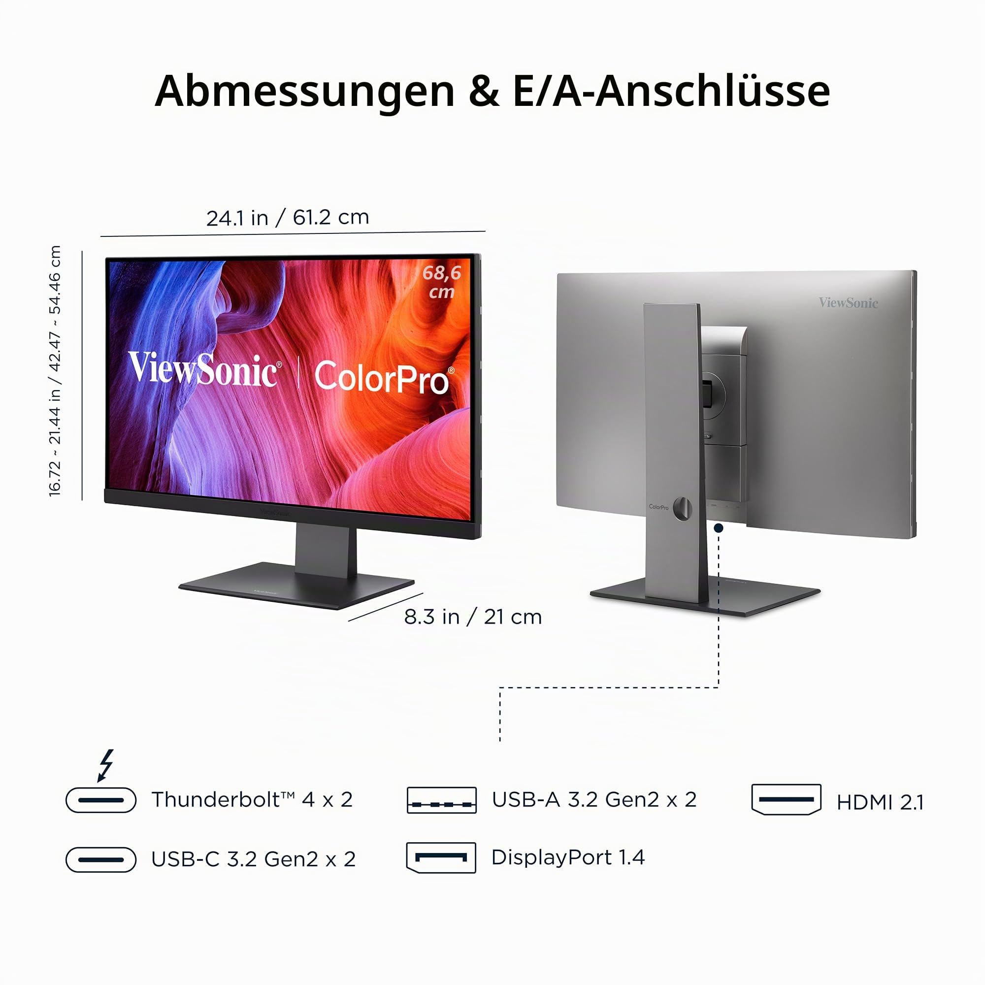 ViewSonic VP2788-5K Monitor 5K 27 zoll 5120x2880, Professioneller Monitor für MacBook, 100W Thunderbolt 4, ΔE＜2, 99% DCI-P3, 218 PPI, HDR 400, Verstellbarer Ständer, Pantone-validiert, USB-C, HDMI, DP