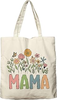 Dlzdn Mom Mama Canvas Tote Bag Aesthetic New Mom Reusable Shopping Grocery Bag Beach Bag Birthday Christmas Gifts for Women