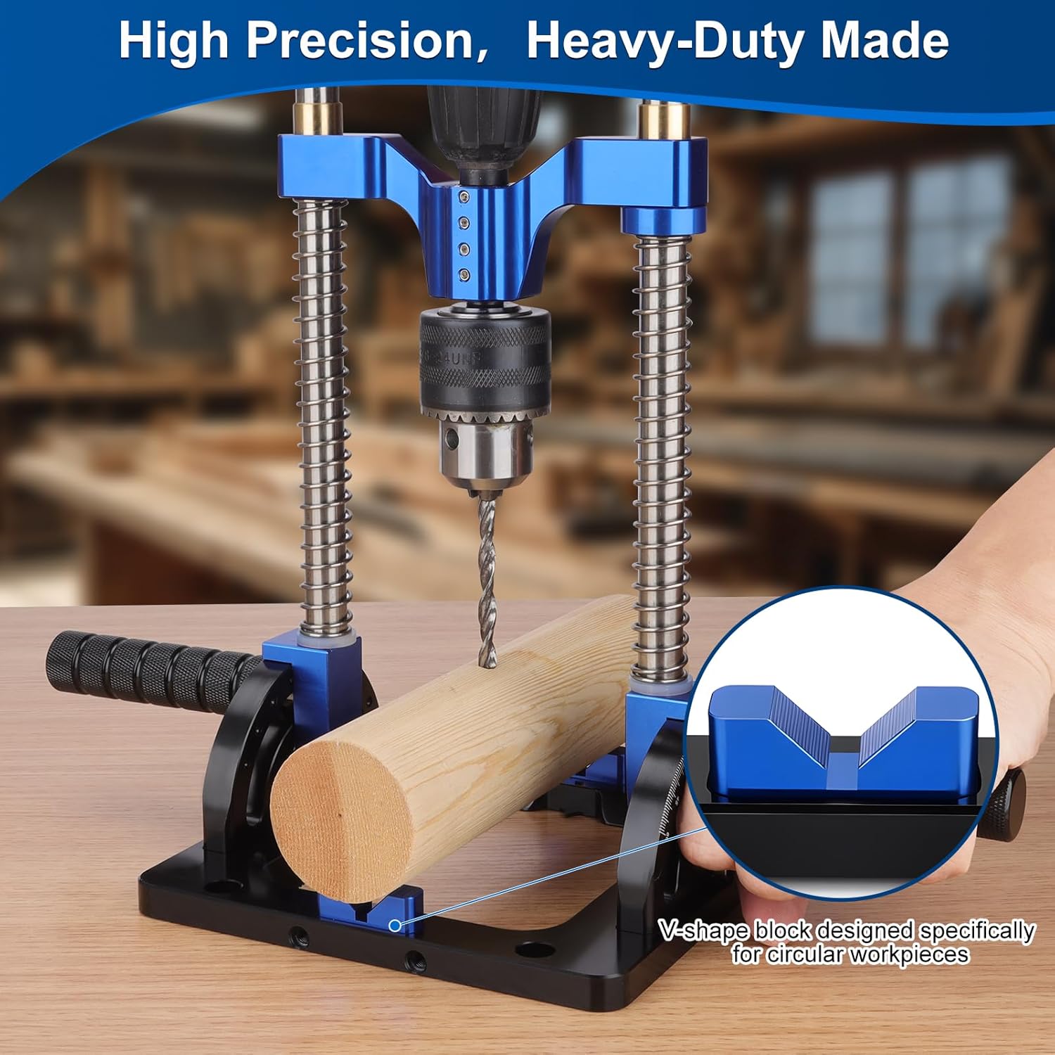 Upgraded Portable Drill Guide, Adjustable 0°to 60°Multi Angle Drill Guide for Straight Holes, Drill Press Adapter for Hand Drill, with 1/2" Chuck, Key, Guide Rod Precision Drilling Jig,Heavy-Duty