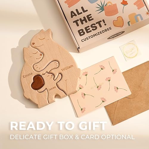 Miniatura 7 de Rompecabezas familiar de osos de madera, rompecabezas personalizados con 2 a 5 nombres, rompecabezas únicos para padres, regalos para papá, mamá y