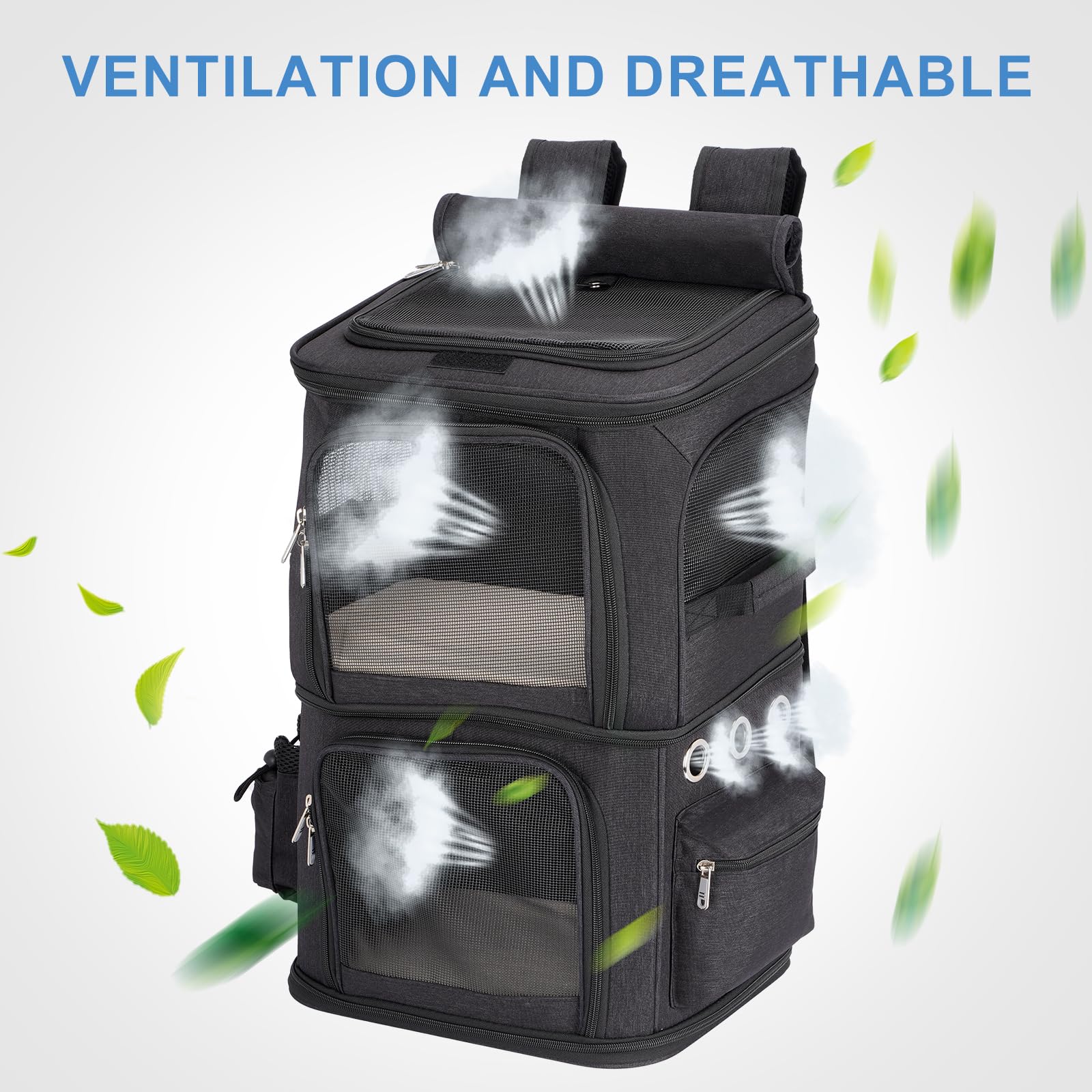 Mochila para 2 Gatos 2 en 1, Doble Compartimento con Divisor Extraíble, Transportín para Gato Grande hasta 12 kg, Portátil para Viajes y Paseos, Negro