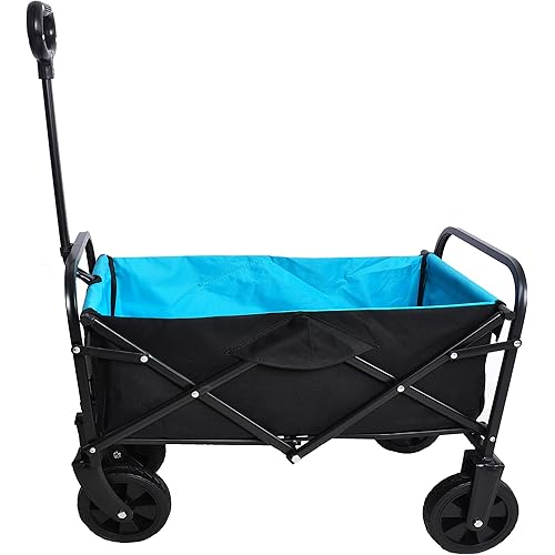 Folding cart That Does not Need to be Assembled Station Wagon, Grocery cart (Black+Blue)