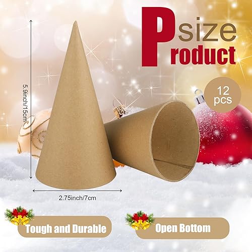 Miniatura 2 de Zhanmai 12 conos de papel de Navidad con parte inferior abierta, conos de cartón para manualidades, papel de Navidad para árboles de Navidad,
