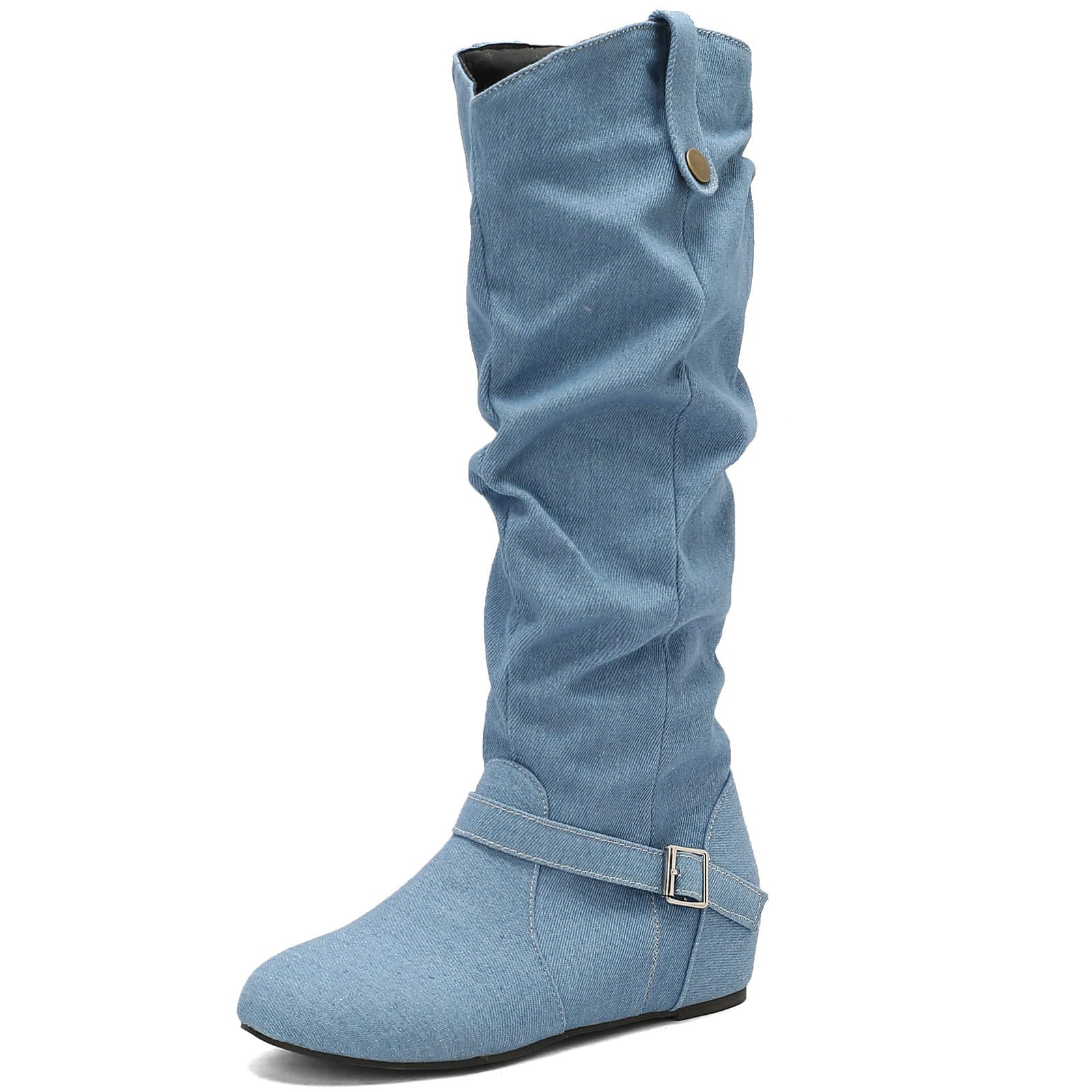 DINTAHA Slouch Boots Flat Knee High Cowboy Boots Hidden Wedge Boots Fall Slouchy Boots