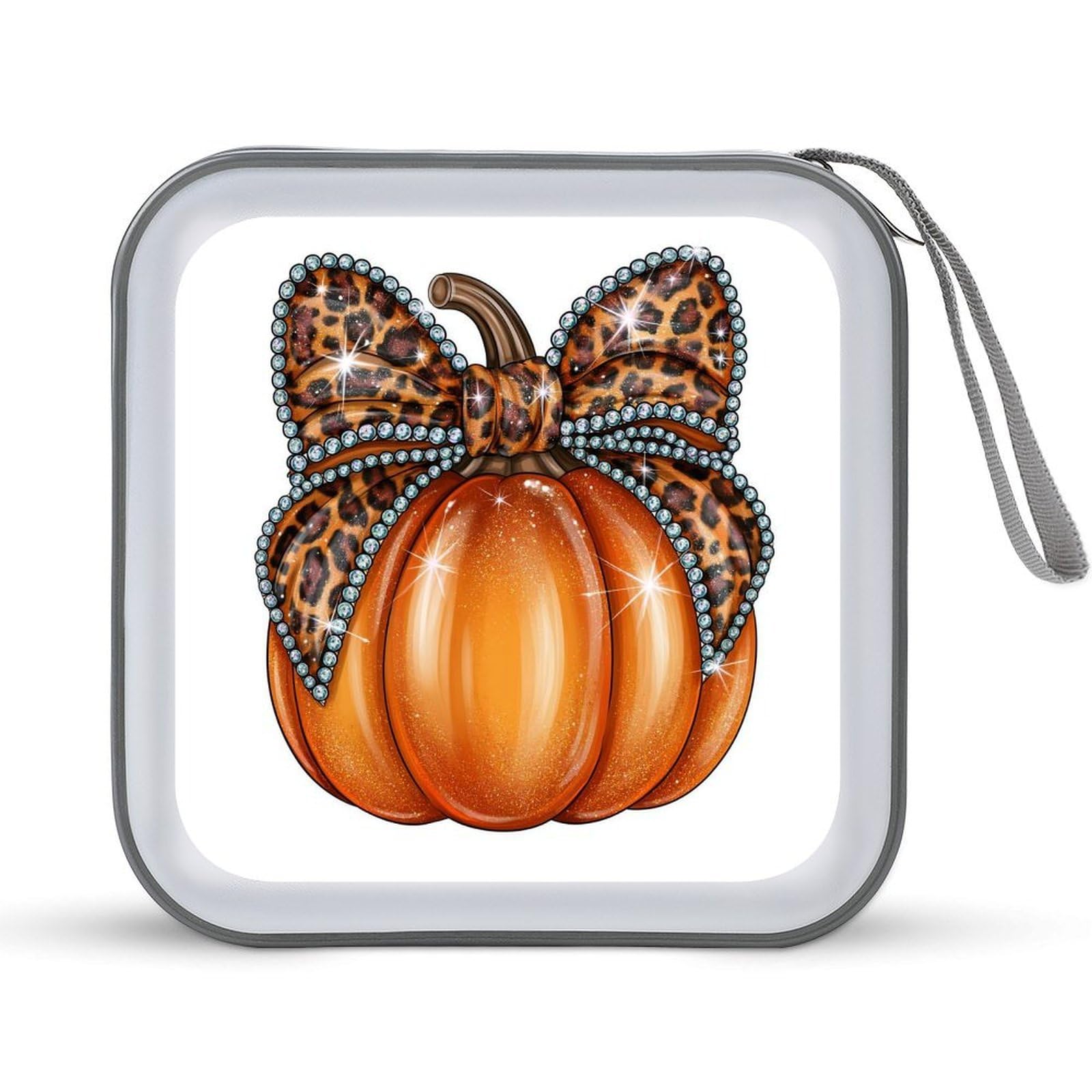 Jubonexis Orange Pumpkin with Leopard-print Bow CD Case DVD Storage Case Portable for Car Home Travel