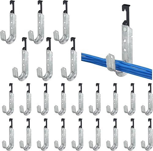 Zonon 25 ganchos en J de metal con soporte para cables, ganchos en J con ala de murciélago, ganchos de acero galvanizado G60 resistentes para
