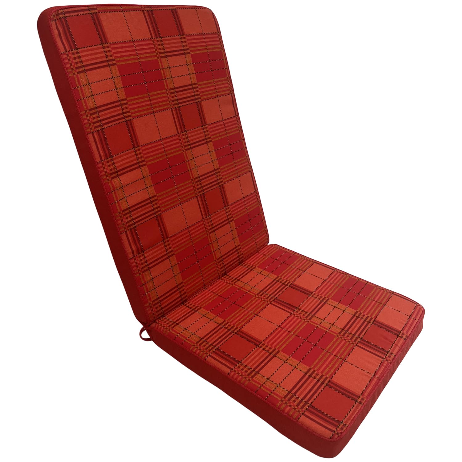 Marvin Cuscino per Poltrona Sedia Sdraio Relax RIO da Giardino Esterno Tessuto Cotone Imbottito Reclinabile Sfoderabile (Rosso Scozzese, Alto)