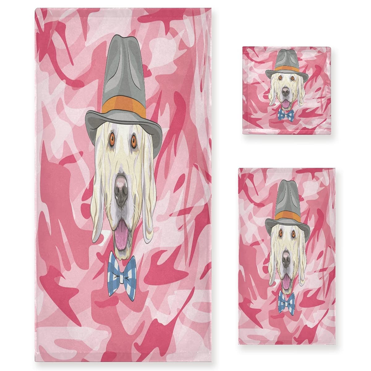 Cachorro De Perro Rosa Juego de Toallas para Baño Playa 100% Algodón de Piscina Toalla (1 Toalla de Baño y 1 Toalla de Mano y 1 Paño de Lavado) para Nadar Hotel Niñas Niños Niños