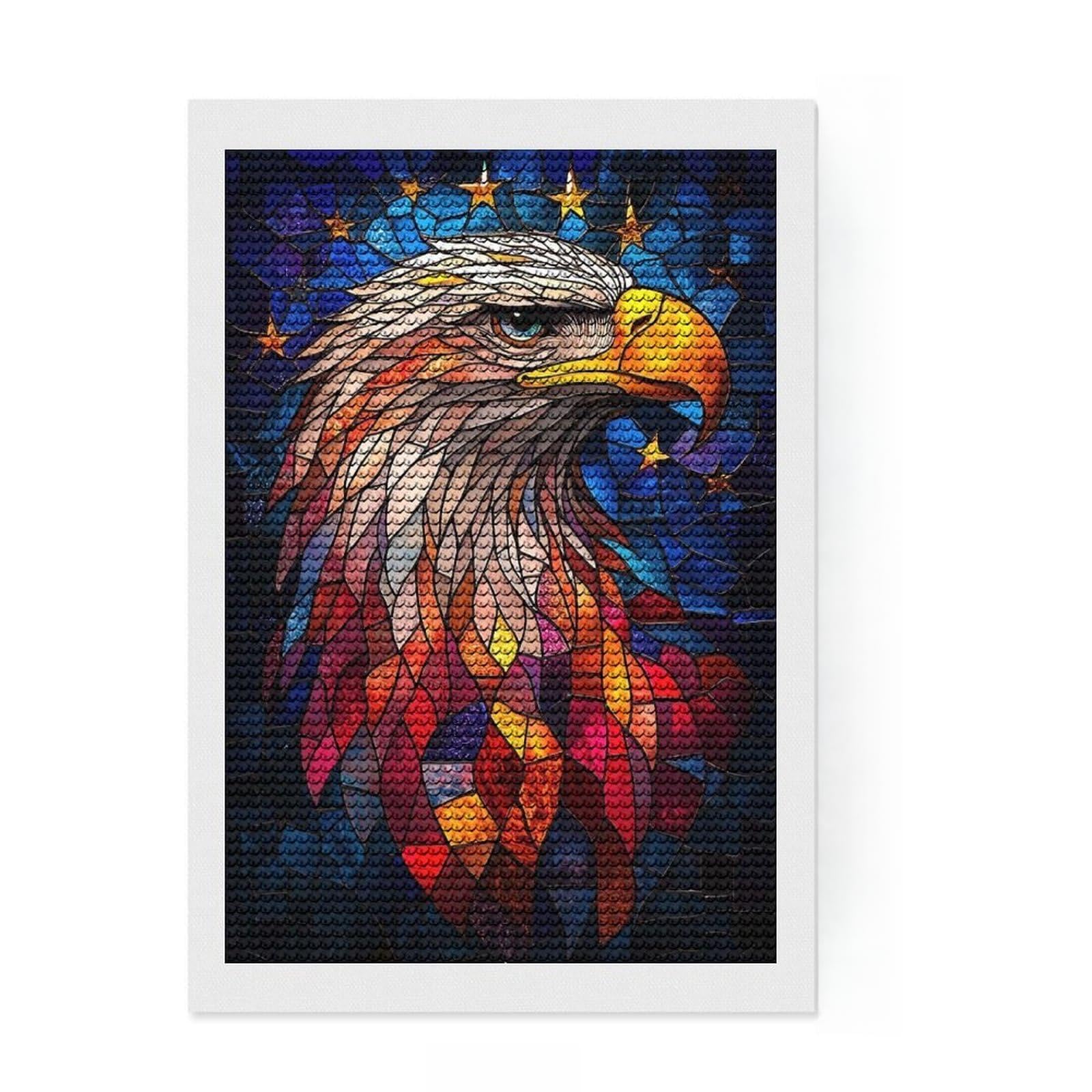 Junmoney Stained Glass Eagle Diamond Art Canvas 8"x12", for Women, Sparkling Round Gems, Gift Idea, Boho Decor, Satisfying Creative Project