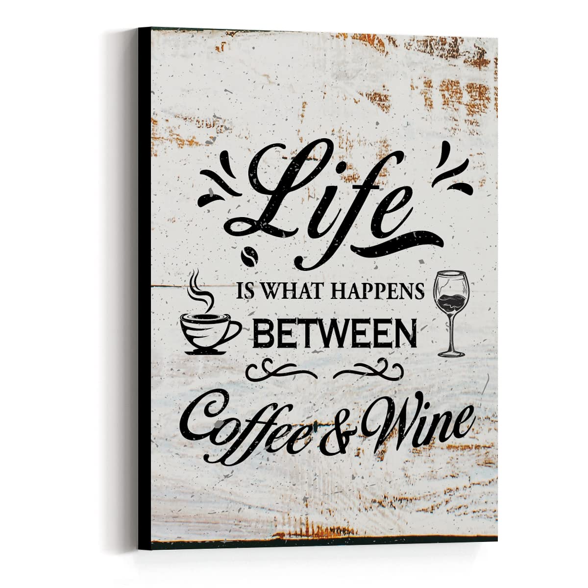 JANLAN Retro Style Life is What Happens Between Coffees and Wine Canvas Prints Wall Art,Coffee Bar Wall Decor Accessories,Coffee Lovers Gift for Women