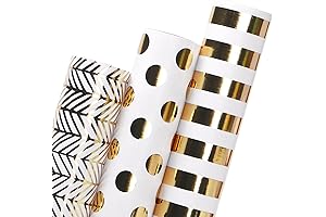 Christmas Wrapping Paper - Ribbli Premium White and Gold Wrapping Paper Rolls...