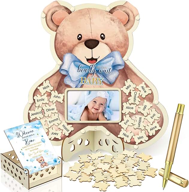 Wenqik 63 Pcs Bear Baby Shower Guest Book Alternatives Set Baby Shower D...