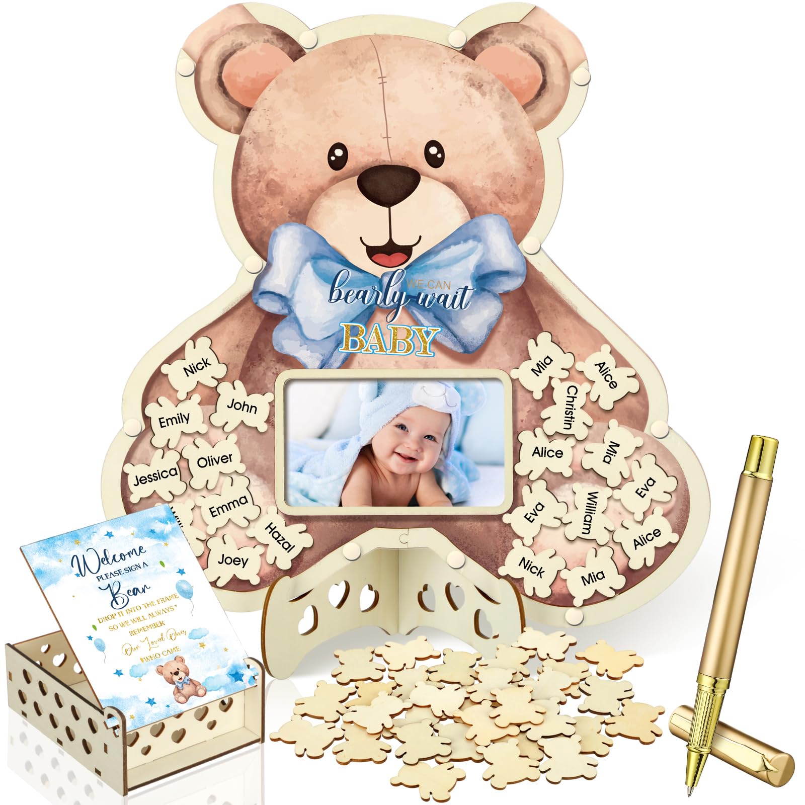 Wenqik 63 Pcs Bear Baby Shower Guest Book,Brown