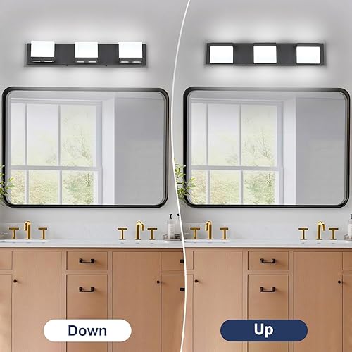 Miniatura 3 de SineRise Lámparas LED Modernas para Tocador de Baño (3 Luces, 24 Pulgadas, 5CCT), Accesorios de Iluminación de Pared de Baño de Acrílico Moderno