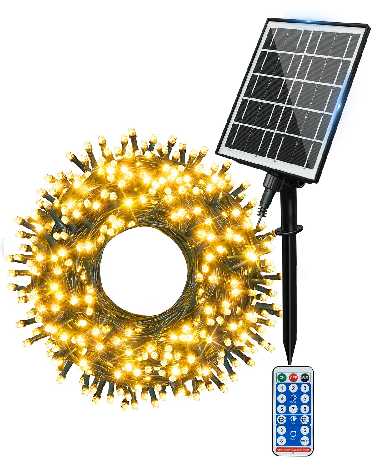 Ollny Solar Lights Outdoor Garden 60m 600 LEDs Fairy Light, Waterproof Warm White String with 8 Modes Large Capacity, Outside Decorative Lighting for Tree Fence Gazebo Patio Camping Decorations