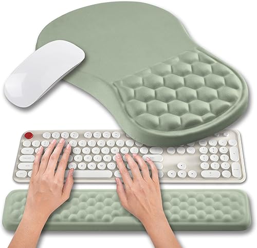Hokafenle Juego de alfombrilla de mouse ergonómica 2 en 1 con soporte para muñeca y reposamuñecas para teclado de computadora, con diseño de gel de