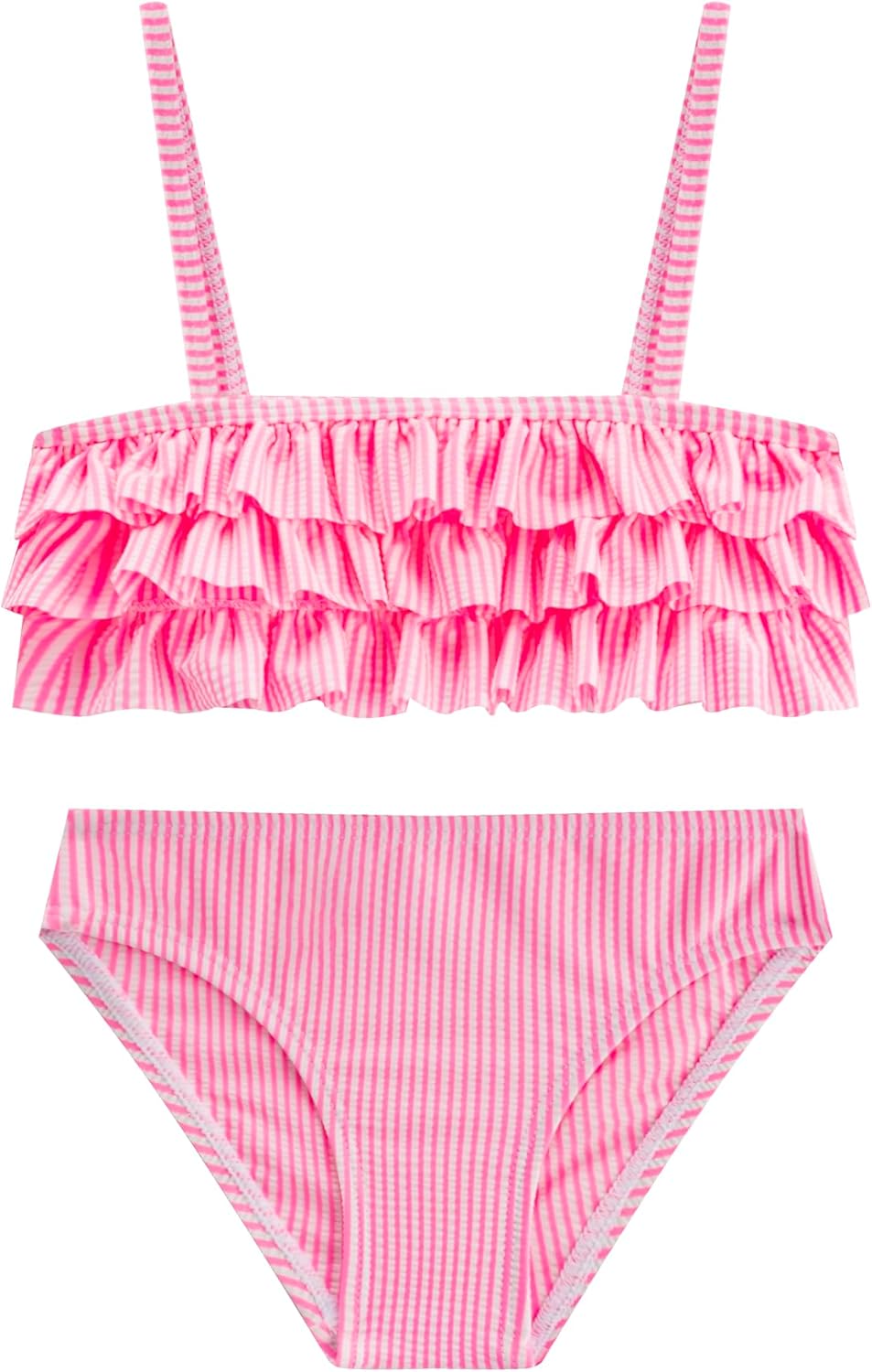 LIZENS Girls Two Piece Striped Bikini Set Swimwear Flounce Ruffle Trim 2-12Years Beach Bathing Swimsuit