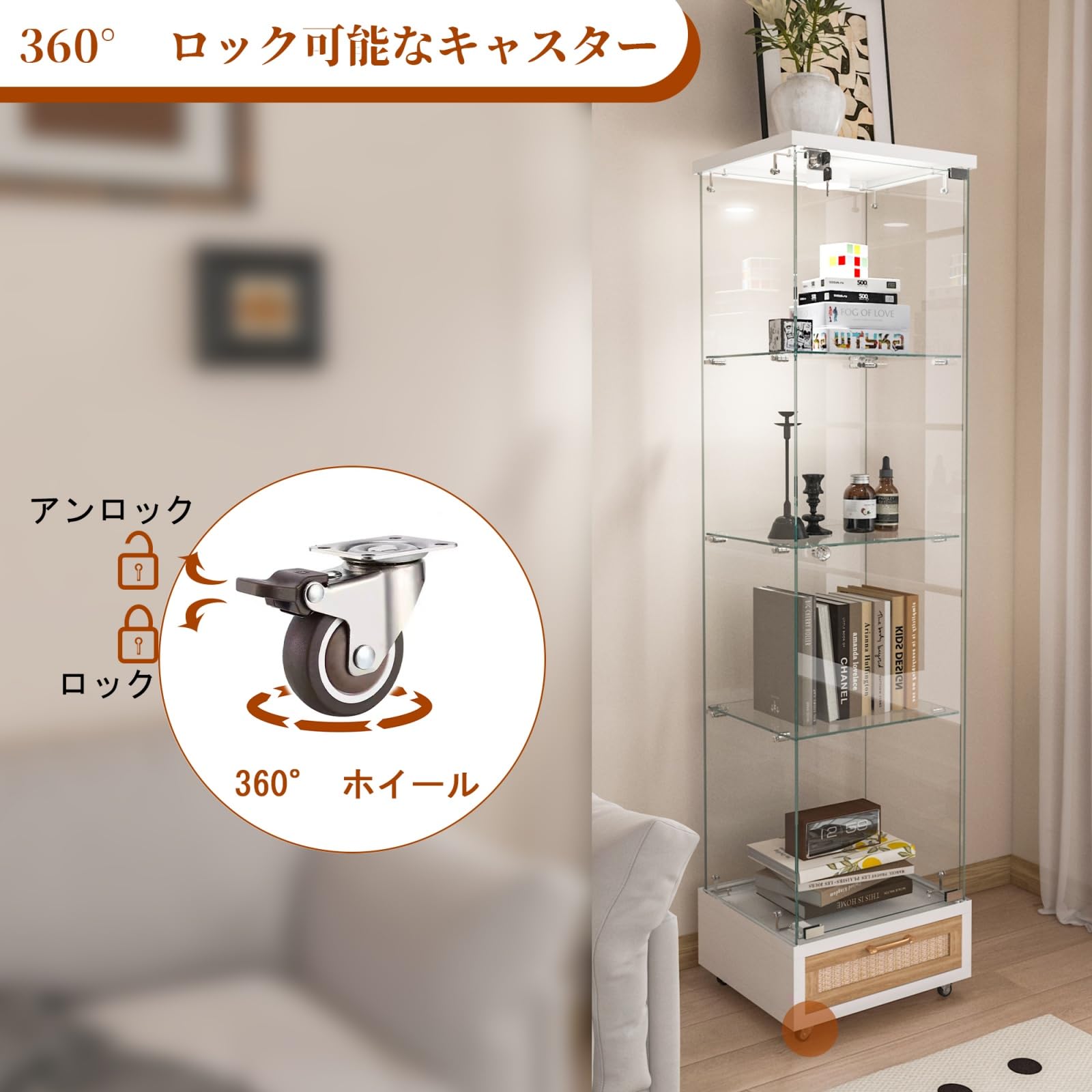 引き取り限定　最新　ガラスショーケース　ライト付き！　鍵付き Amazon.co.jp: LED照明付き 鍵付き ガラスディスプレイキャビネット