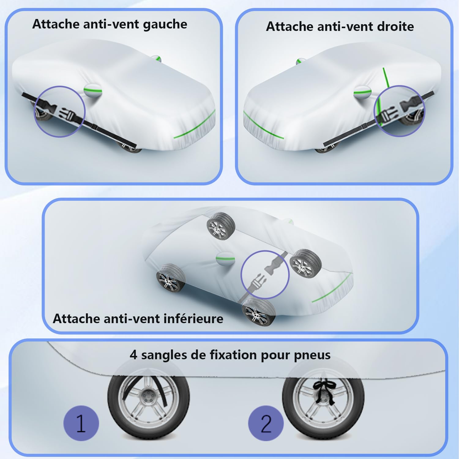 Bâche Voiture Extérieur Imperméable Anti-UV, Anti-Vent et Anti-poussière avec Fermeture Éclair Latérale, Housse pour Voiture 450 x 190 x 160 cm Argent (Compact SUV)
