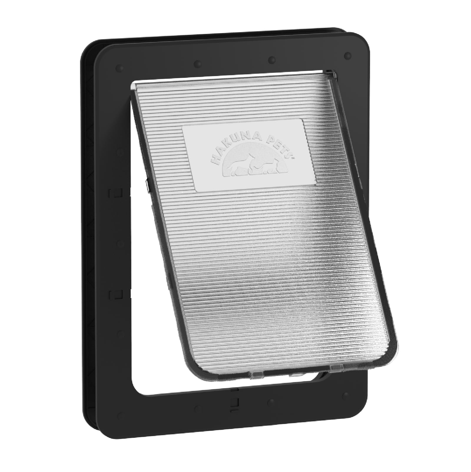 hakuna pets super tough pet, cat and dog door with 2-way locking panel for screens, doors, walls and glass up to 2.17" thick, large, black