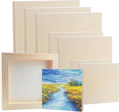 Paquete de 9 tableros de lienzo de madera de 3 tamaños, kit de paneles de lienzo de madera sin terminar, paneles de madera cuadrados en blanco para