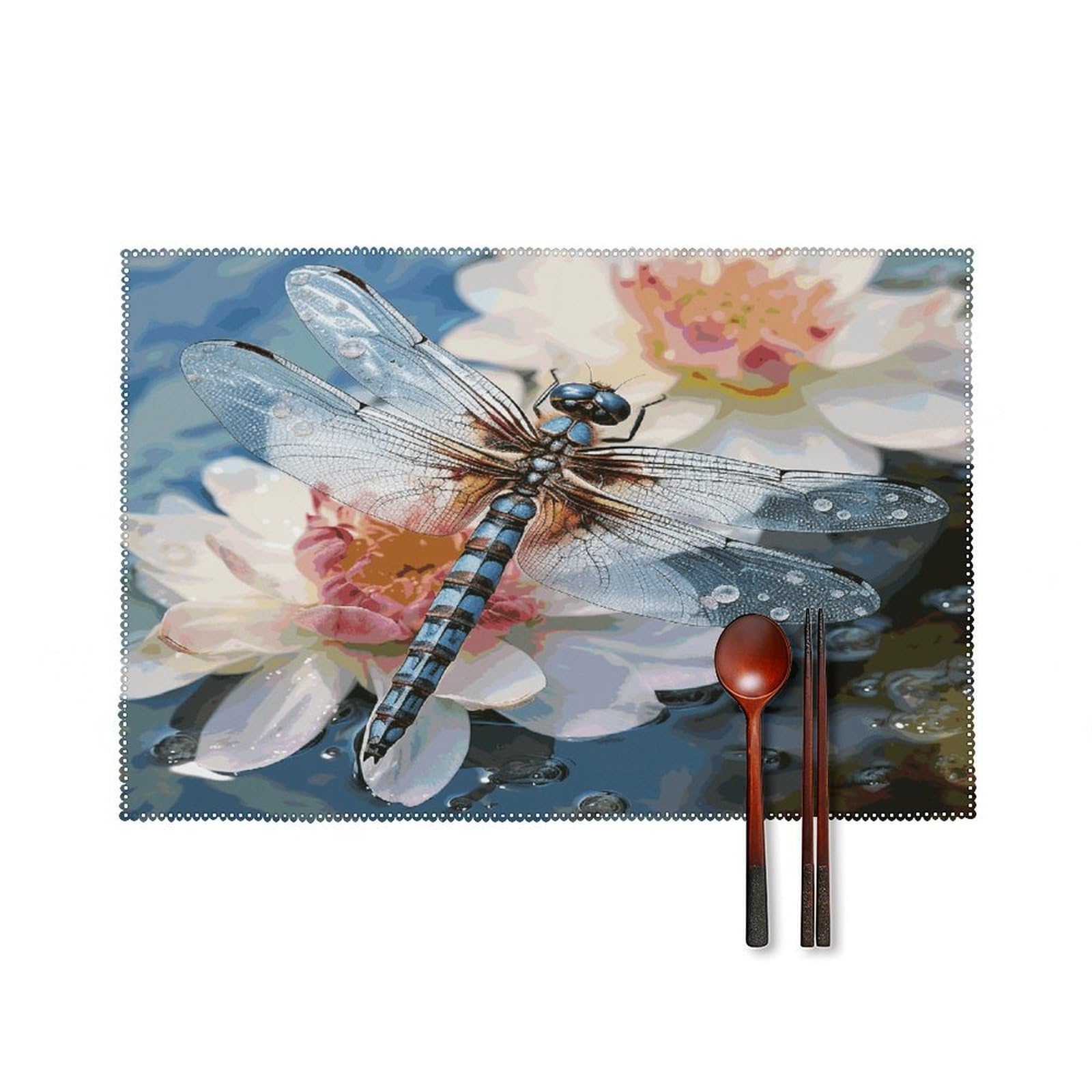 Fodpand Style Dragonfly Lotus Placemats Set Of 4 Place Mats Table Mats