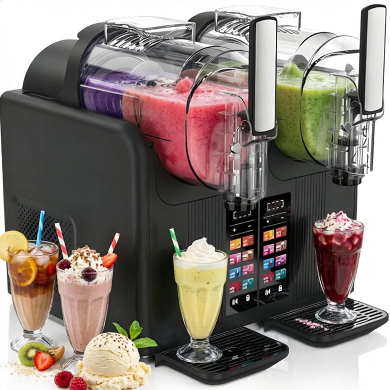 Máquina Comercial De Granizados, 430 W De Doble Depósito, 7 Programas Predefinidos, Depósitos Dobles De 2 L, Autolimpieza Con Una Sola Tecla, Ideal Para Granizados Y Batidos(Black)