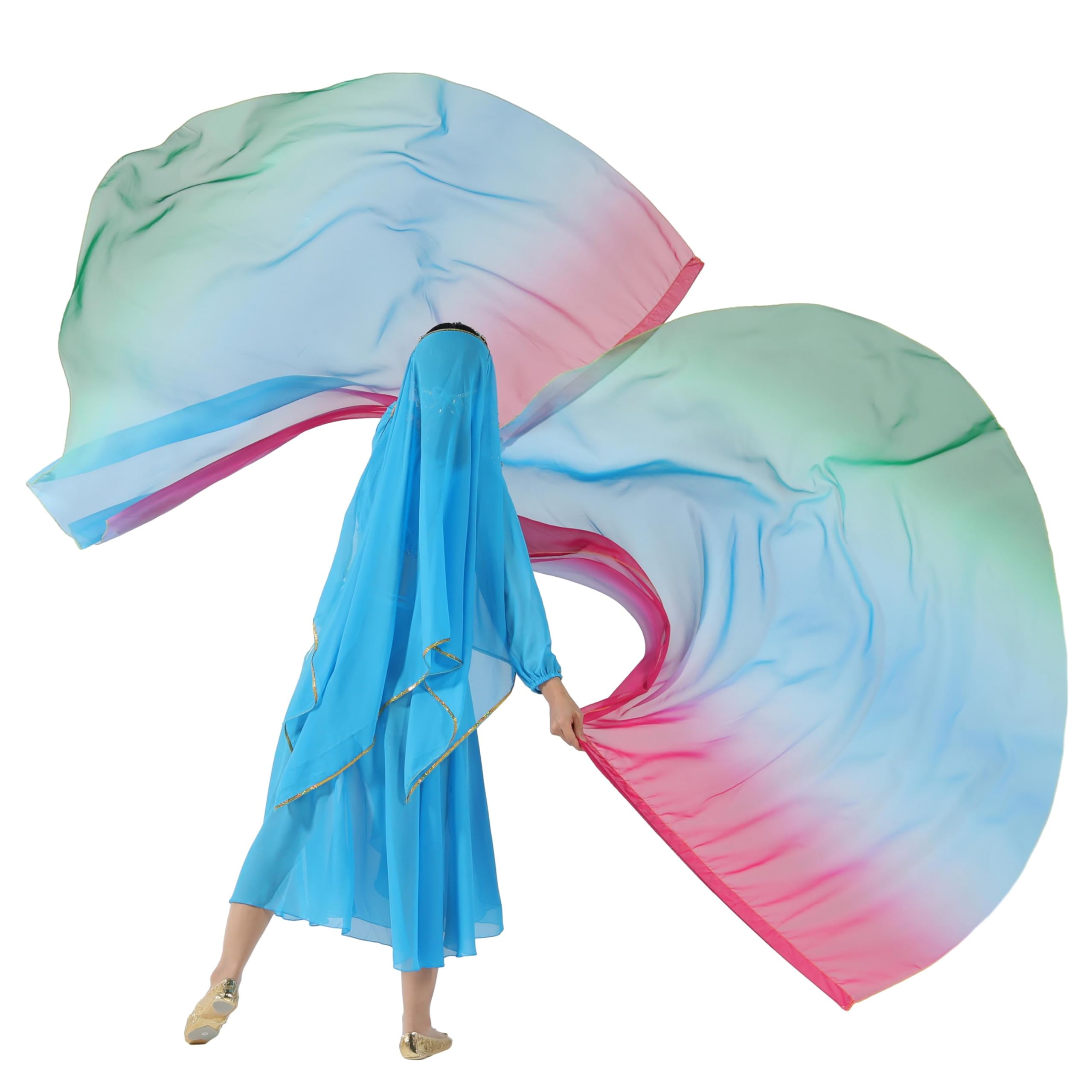 Baisdan Praise Dance Worship Flags With Flex Rod, 55" semicircle Church Liturgical Praise Adoration Dance Banner（8#RED-BLUE-GREEN）