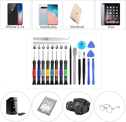 Miniatura 6 de Juego de destornilladores de 20 piezas, herramienta de reparación de teléfonos móviles, kit magnético pequeño con cabeza plana Phillips Pentalobe