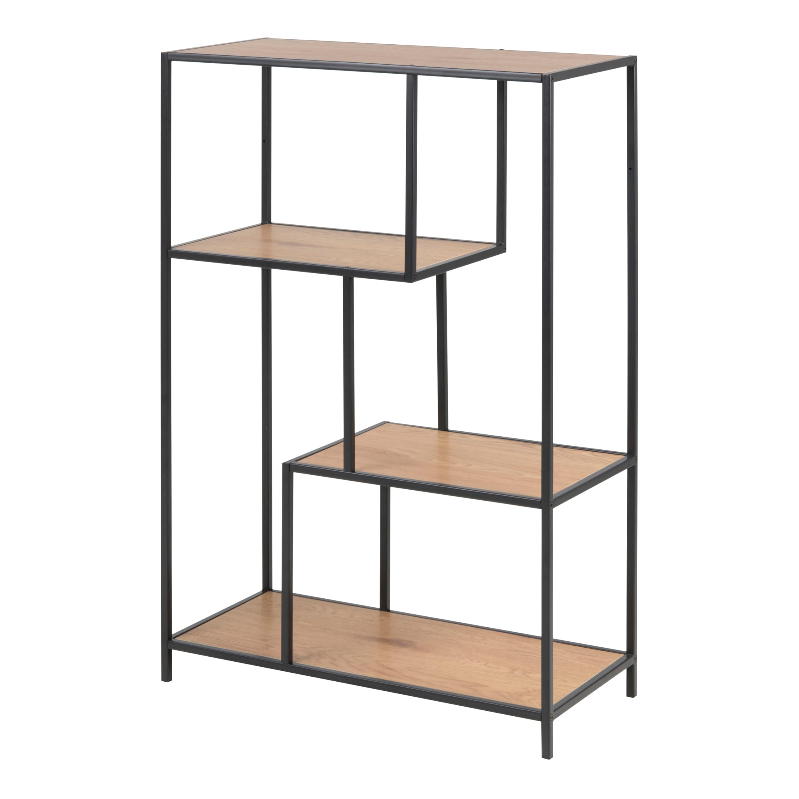 Furniture To Go | Seaford Black Metal Asymmetrical Bookcase with 3 Oak Shelves