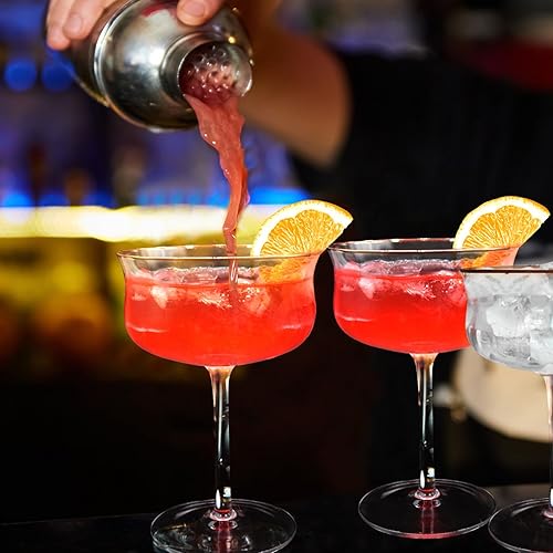 Miniatura 4 de Coupe - Juego de 4 vasos de Martini Art Deco vintage de 10 onzas, copas de cóctel de cupé sopladas a mano, cristal sin plomo, borde dorado, copas de