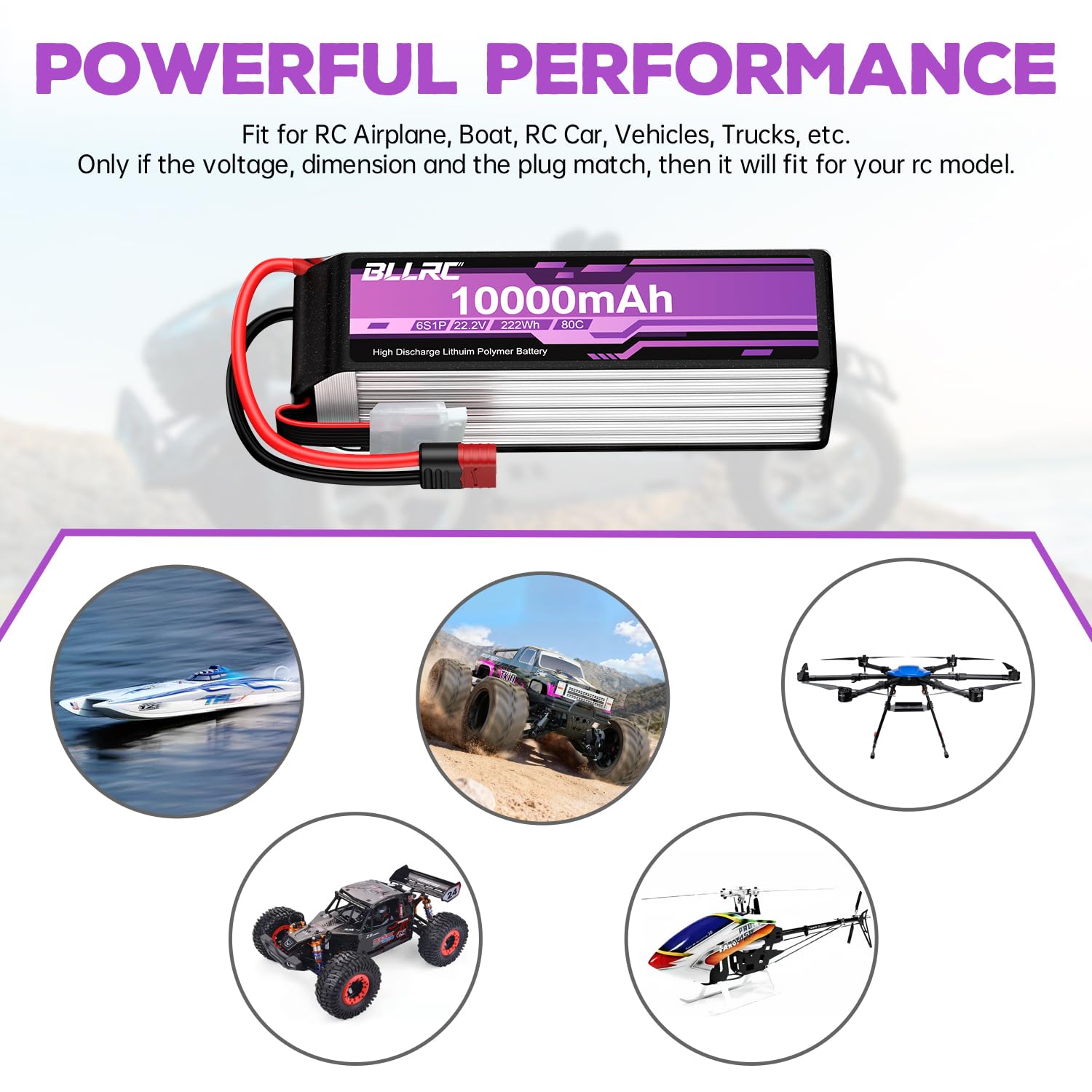 1PCS 22.2V 10000mAh 6S 80C Batería LiPo con Conector T para Camiones RC, todoterrenos, cuadricópteros, Drones fotográficos y helicópteros