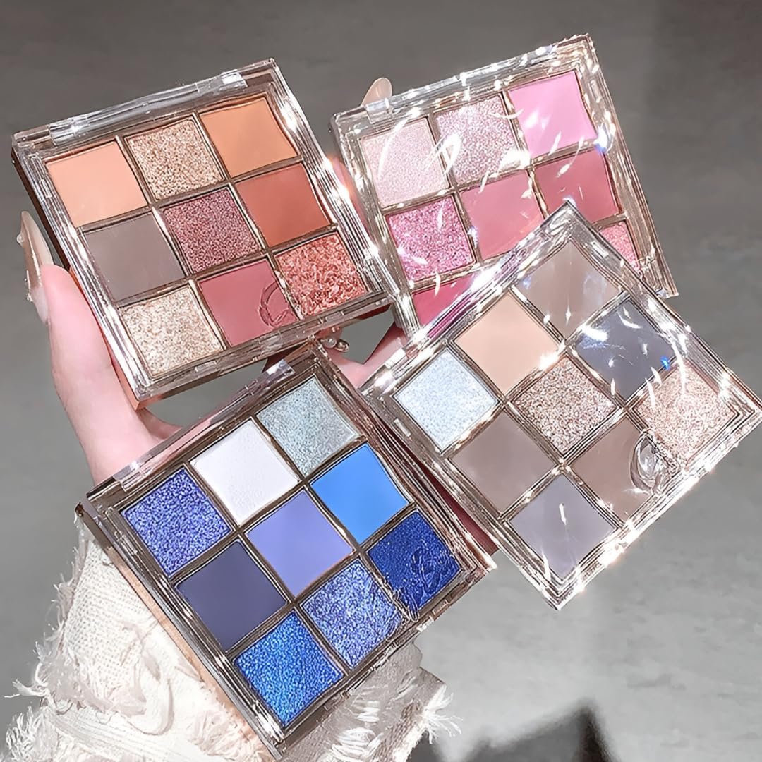 gege bear multi-color eyeshadow collection | kawaii pastel glittery, shimmer & matte finish | highly pigmented & crease-resistant | cute portable eye shadow kit | y2k aesthetic clean girl glitter eye look | versatile shades in browns, pinks, purples & blues | buttery soft blendable for girls & women (palette #01, 1gx9)