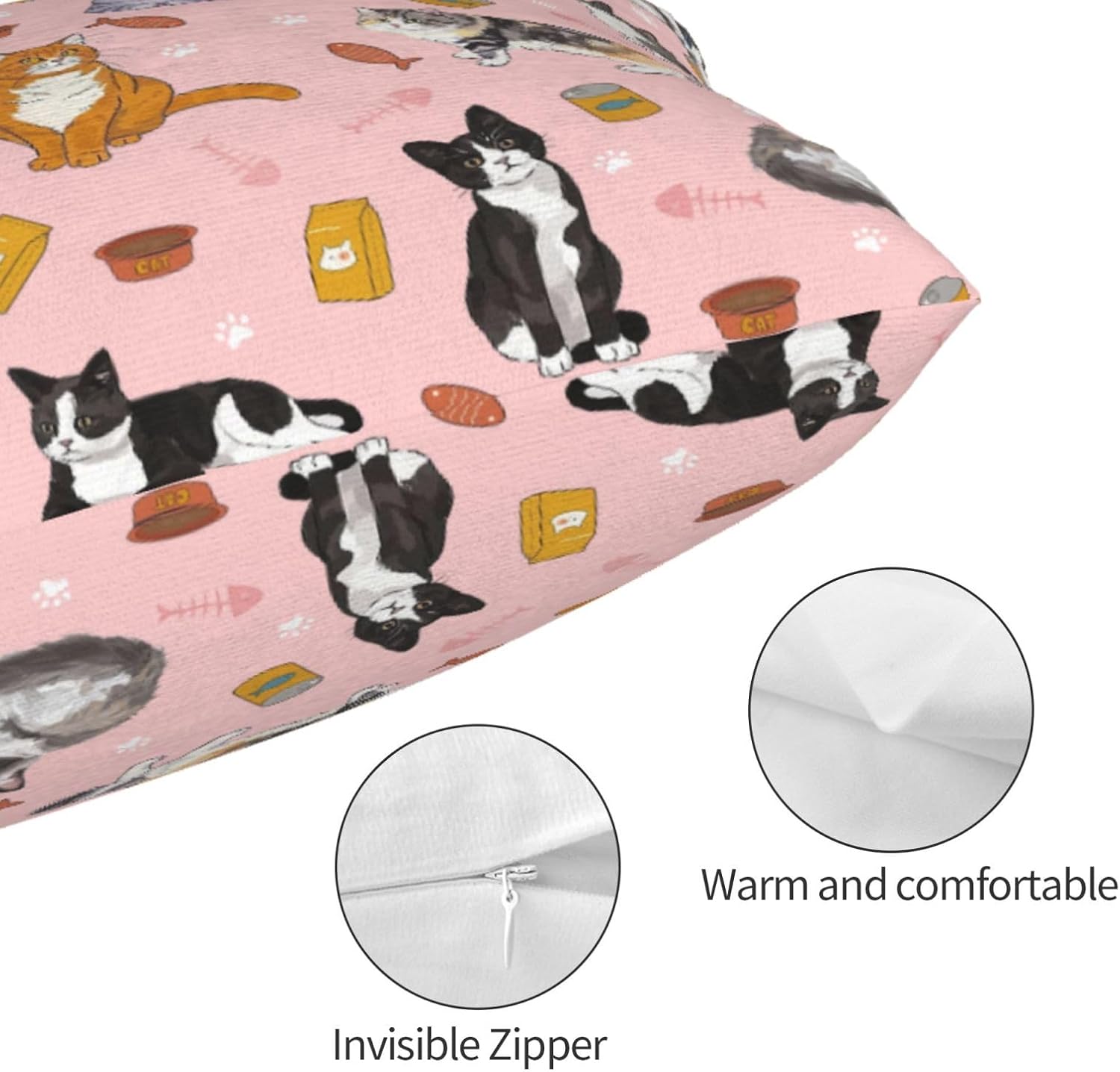 20x30 Inch Cute Cats Standard Pillow Cases, Ultra Soft Microfiber Pillow Cover, Hidden Zipper, for Bedroom Couch Living Room Decor Gifts image 3