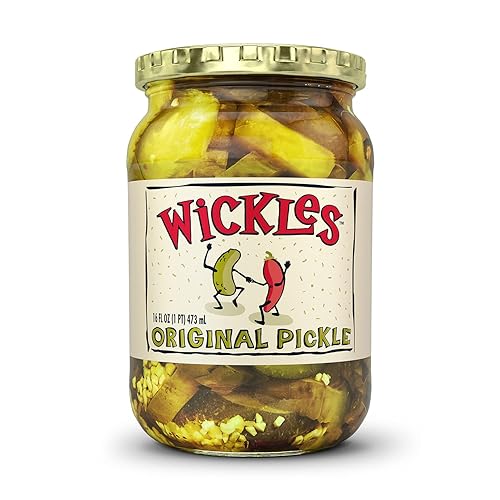 Wickles Pickles Original Pickles (paquete de 6) - Pepinillos de ajo picantes - Rebanadas de pepinillos dulces y calientes - Dulces, ligeramente