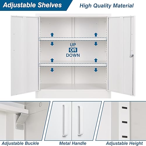 Miniatura 6 de PEUKC Armario de almacenamiento de metal gabinete alto de garaje con cerradura de 71 pulgadas gabinete de almacenamiento de metal con 4 puertas y 2