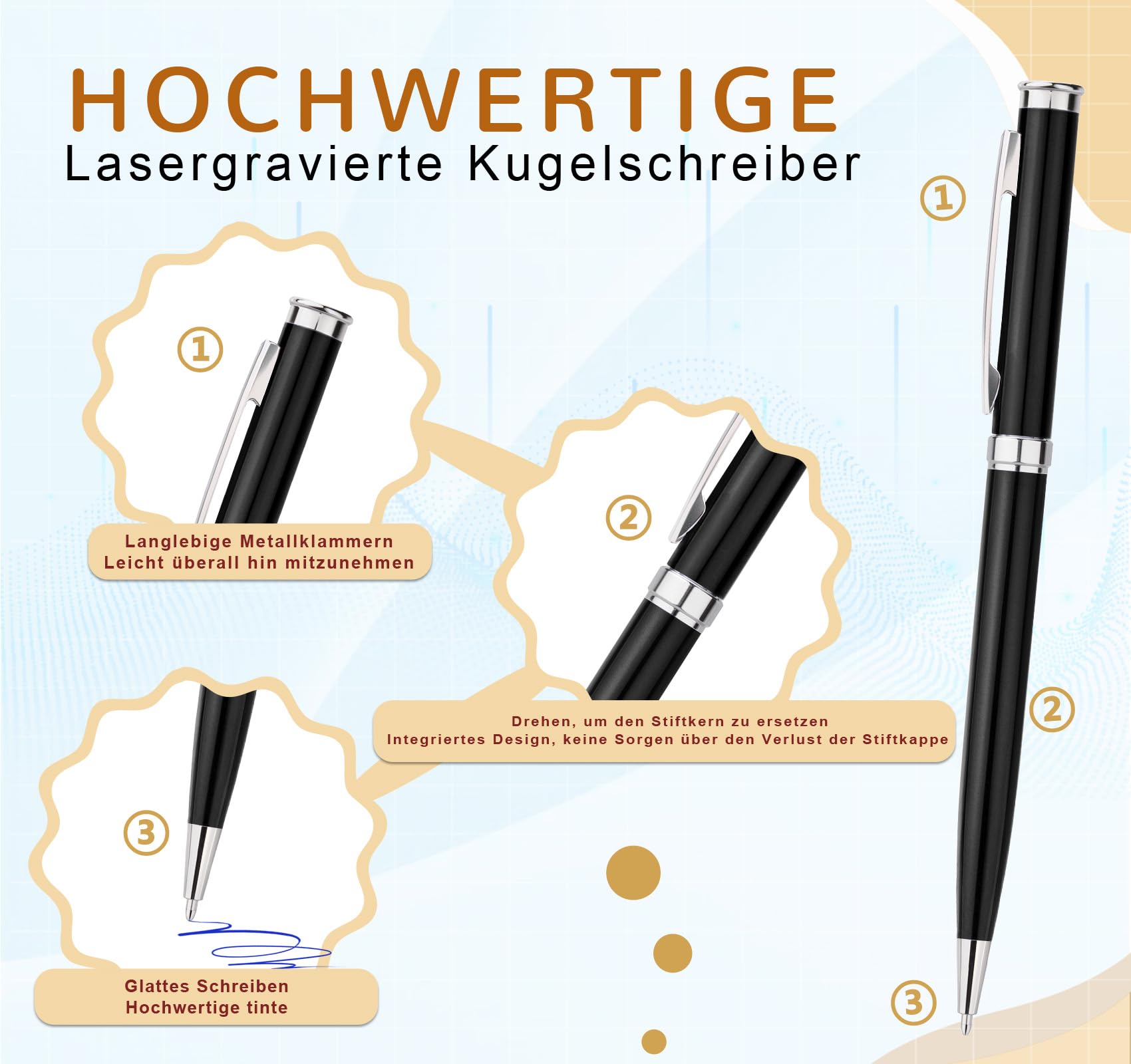 Kugelschreiber,Stift 200 stück,Ballpoint Pen,Ergonomische Schreibstifte Set,Drehkugelschreiber,Weiß Kugelschreiber mit Blau Mine